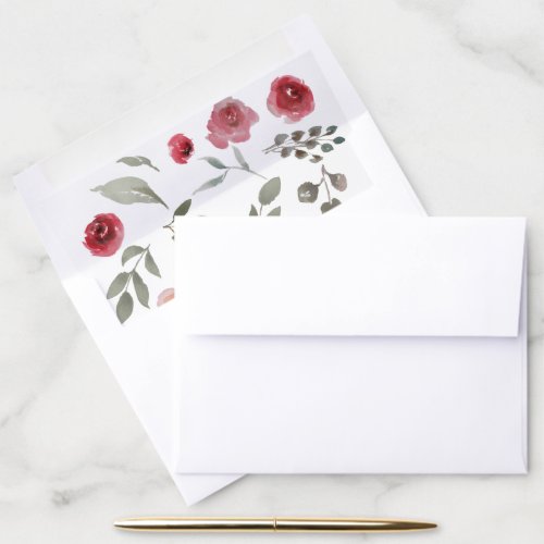 Bohemian Inspired Burgundy Floral Watercolor Envel Envelope Liner