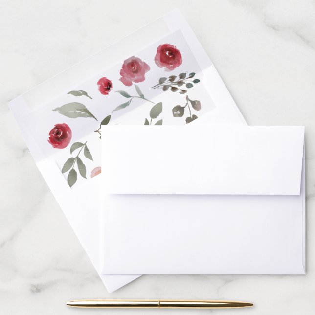 Bohemian Inspired Burgundy Floral Watercolor Envel Envelope Liner (Desk)