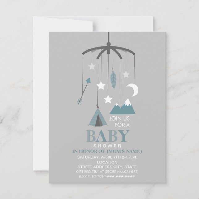 Bohemian Inspired Mobile Boy Modern Baby Shower Invitation (Front)
