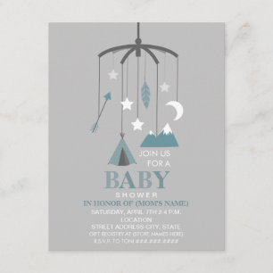 Bohemian Inspired Mobile Boy Modern Baby Shower Invitation