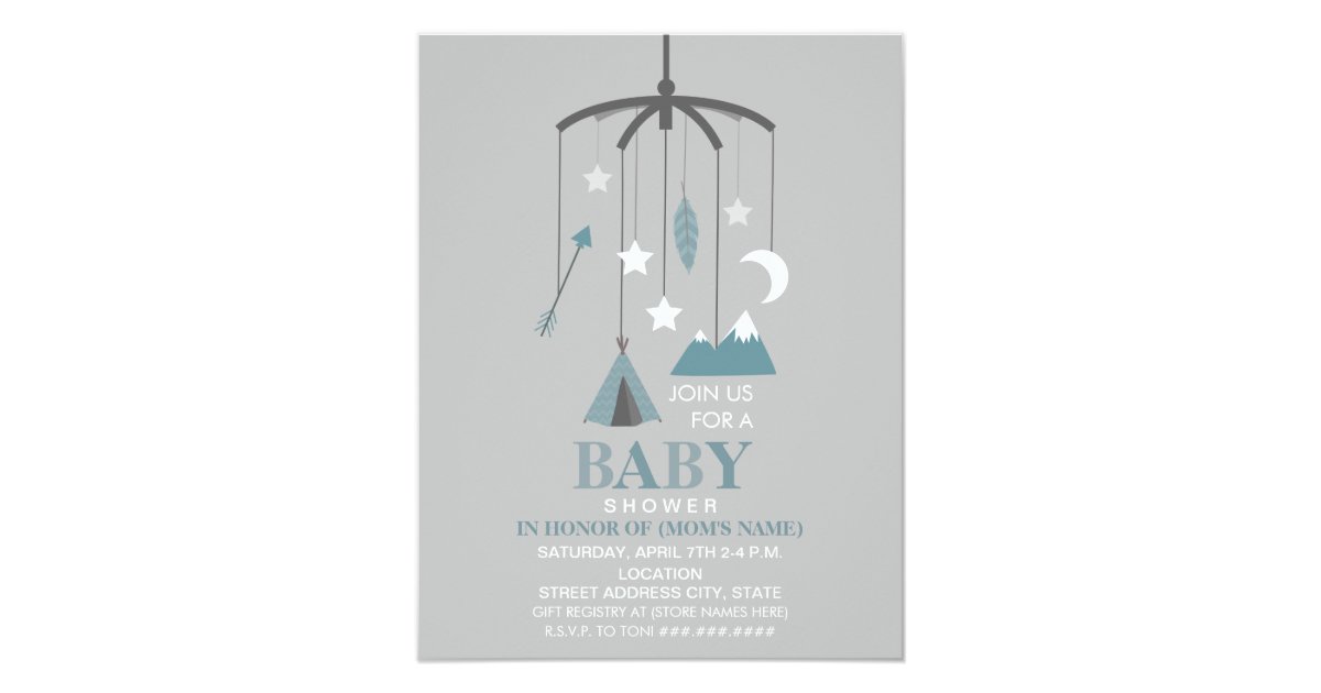 Bohemian Inspired Mobile Boy Modern Baby Shower Invitation Zazzle Com