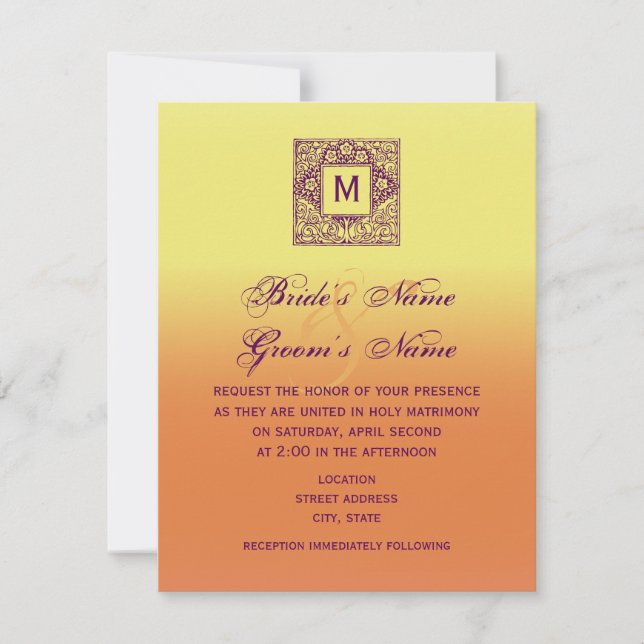 Bohemian Inspired Monogram Wedding Invitation (Front)