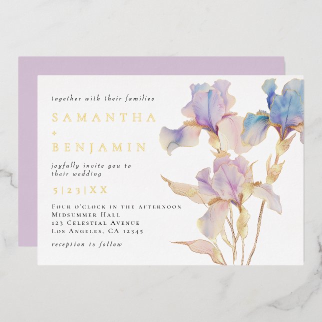 Bohemian Iris Wedding Foil Invitation (Front/Back)