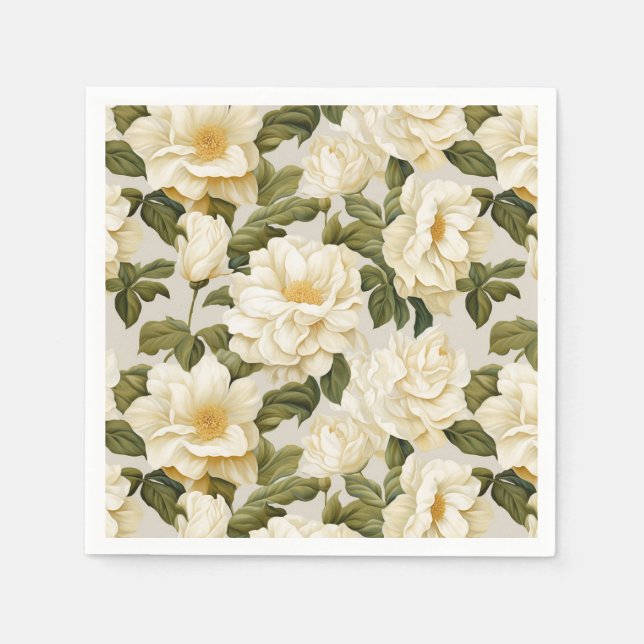 Bohemian ivory beige flowers napkins (Front)