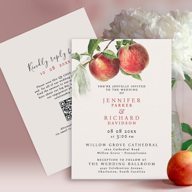 Bohemian Ivory Red Peach Summer Orchard Fruits Invitation (Creator Uploaded)