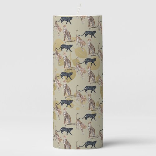 Bohemian Jaguar and Leopard Cats Pattern Pillar Candle