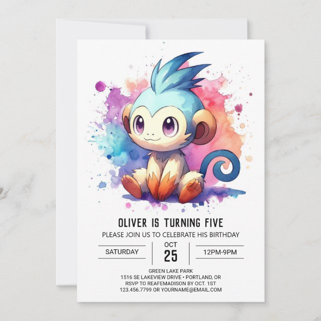 Bohemian Joyful Monkey Birthday Invitation (Front)