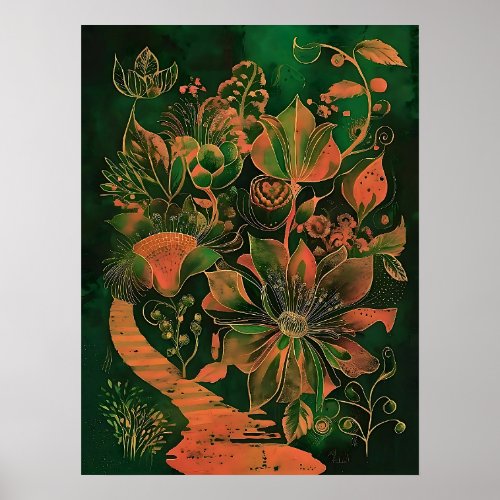 Bohemian Jungle Daydream Abstract Botanical Poster