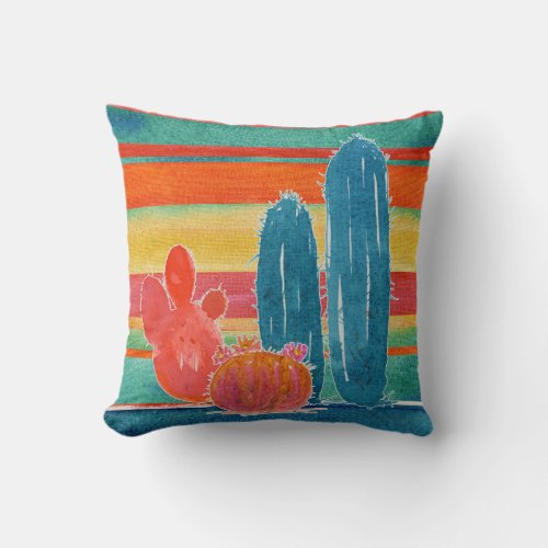 Bohemian Jungle Decor BOHO Desert Cactus Striped Throw Pillow