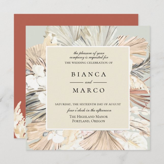 Bohemian Jungle Frame Wedding Invitation (Front/Back)