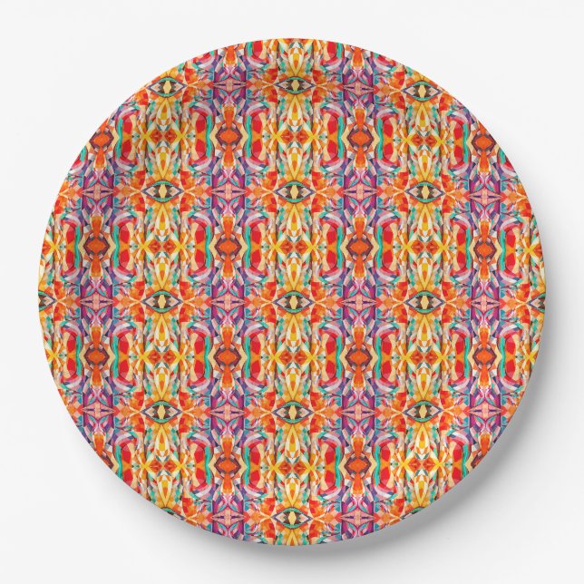 Bohemian Kaleidoscope Pattern Paper Plates (Front)