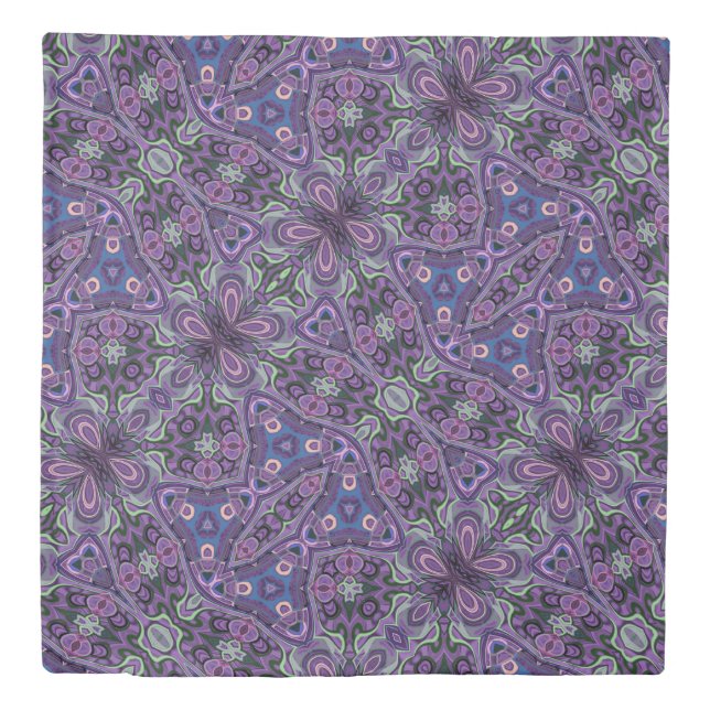Bohemian Kitsch Purple Violet Floral Print Pattern Duvet Cover (Front)