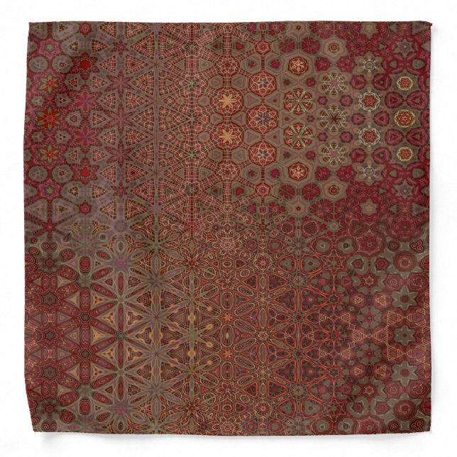 Bohemian Kitsch Rust Brown Floral Print Pattern Bandana (Front)