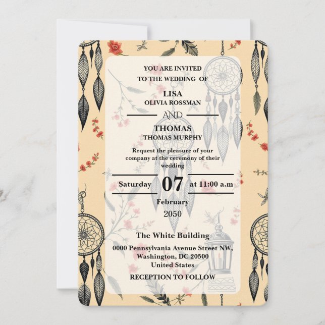 Bohemian Lace Dream Pattern Wedding Invitation (Front)