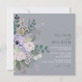 Bohemian Lavender & Grey Chic Floral Flowers Invit Invitation