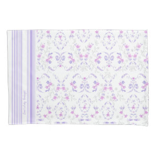 Bohemian Lavender Watercolor Floral Toile Pillow Case