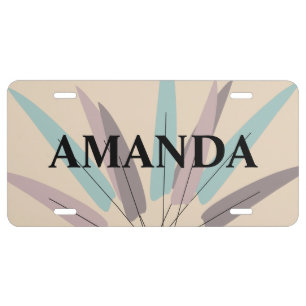Bohemian Leaf Bunch Pastel Purple Teal Name License Plate