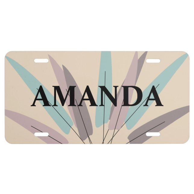 Bohemian Leaf Bunch Pastel Purple Teal Name License Plate (Front)