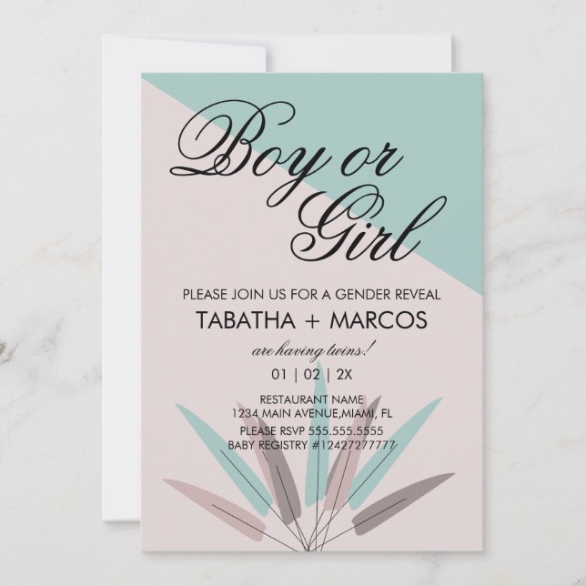 BOHEMIAN Leaf Tribal Baby Gender Reveal Invitation (Front)