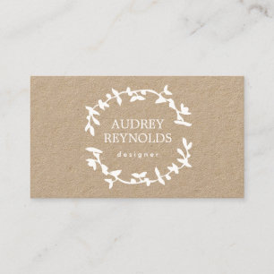 Bohemian Leaf Wreath Designer Logo on Kraft Business Card