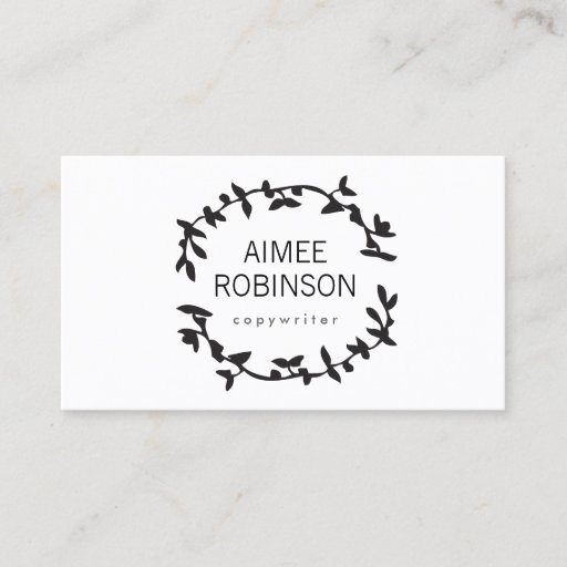 Customizable BOHEMIAN LEAF WREATH LOGO in BLACK & WHITE Business Cards