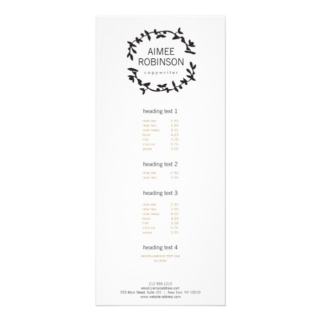 BOHEMIAN LEAF WREATH LOGO in BLACK & WHITE Rack Card (Front)