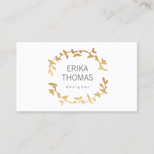 Customizable BOHEMIAN LEAF WREATH LOGO in GOLD Business Card Template