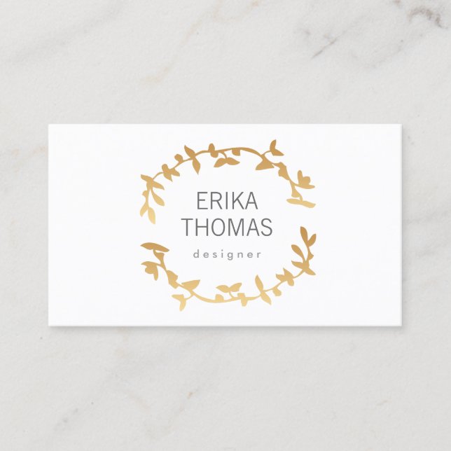 BOHEMIAN LEAF WREATH LOGO in GOLD Business Card (Front)