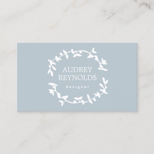 BOHEMIAN LEAF WREATH LOGO on BLUE Business Card