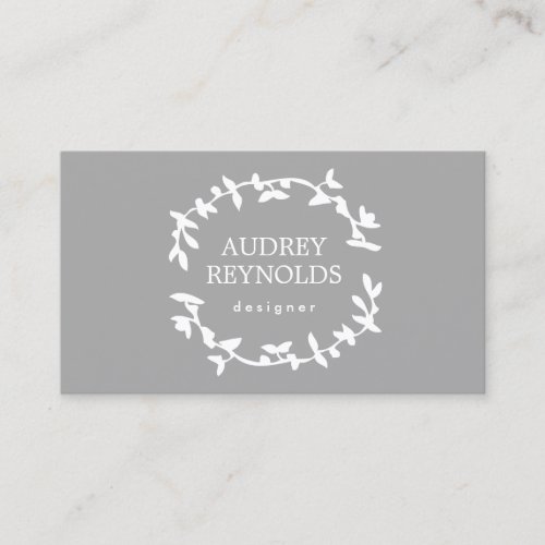 BOHEMIAN LEAF WREATH LOGO on GRAY Business Card Template