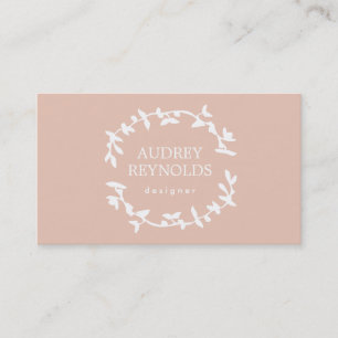 BOHEMIAN LEAF WREATH LOGO on PEACH Business Card