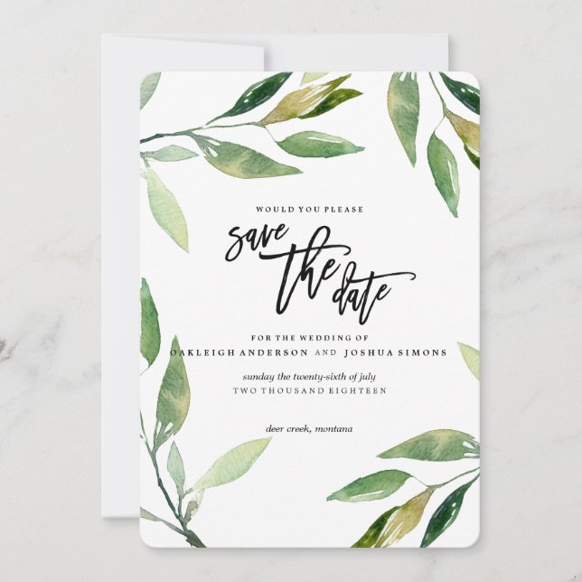 Bohemian Leaves Save the Date (Front)