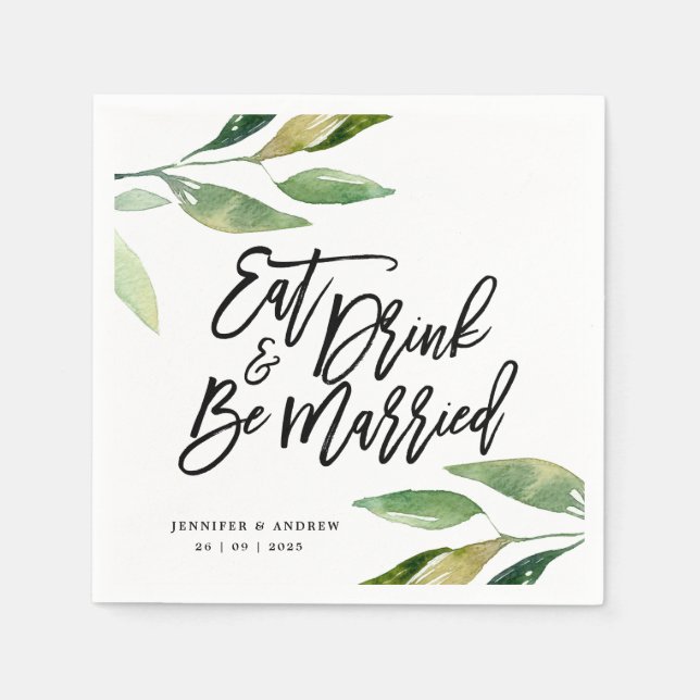 Bohemian Leaves Wedding Napkin (Front)