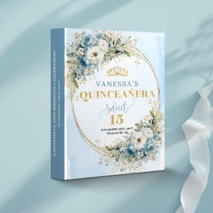 Bohemian Light Blue Floral Gold Quince Photo Book 3 Ring Binder