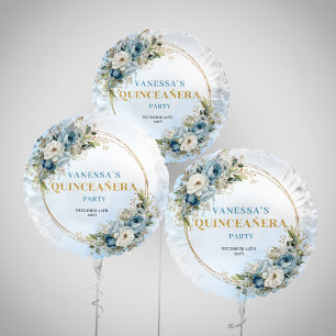Bohemian Light Blue Flowers Gold Balloon