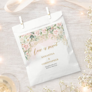 Bohemian light pink roses eucalyptus gold wedding favor bag