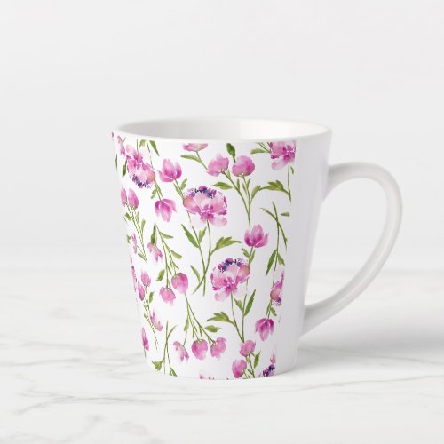 Bohemian loose watercolor flowers Pink and Green Latte Mug