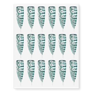 Bohemian Love Watercolor Feather Wedding Blue Temporary Tattoos