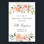 Bohemian lush pink floral greenery bridal shower poster<br><div class="desc">Bohemian lush pink floral greenery bridal shower welcome sign 24x36 poster, Contact me for matching items or for customization, Blush Roses ©</div>