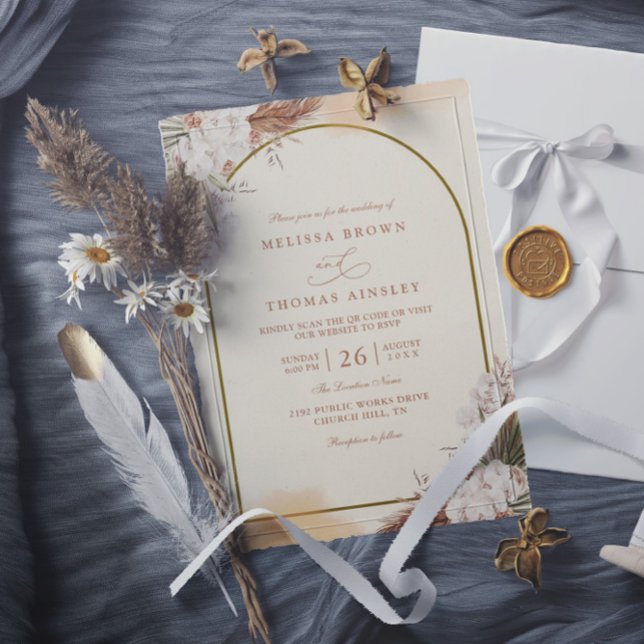 Bohemian Luxury Elegant Modern QR Code Wedding Invitation (Creator Uploaded)
