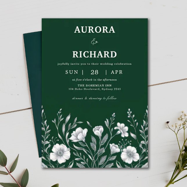 Bohemian Luxury Emerald Green Autumn Wedding Invitation (Creator Uploaded)