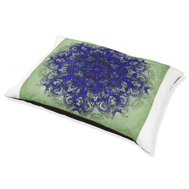 Bohemian Mandala Duvet Cover Set – Navy Blue Art Pet Bed (Angled)