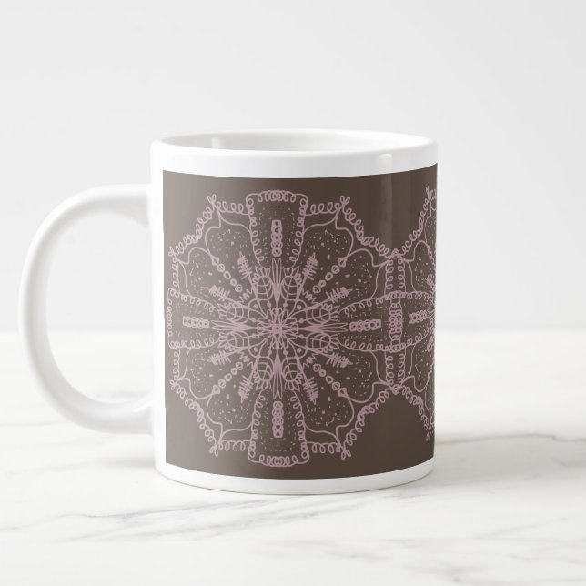 Bohemian Mandala Floral Blush Pink Brown Art Giant Coffee Mug (Left)