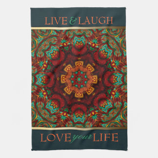 Bohemian Mandala Gold+Teal Quote Towel