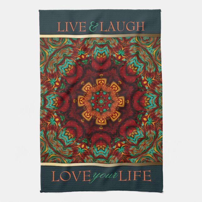 Bohemian Mandala Gold+Teal Quote Towel (Vertical)