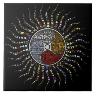 Bohemian Mandala, Positive Inspiring Words Ceramic Tile
