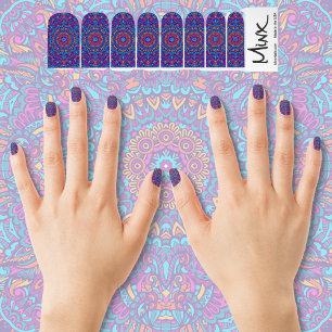 Bohemian Mandala Vibrant Purple Teal Orange Pink Minx Nail Art