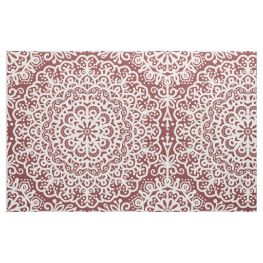 Bohemian Mandala White Lace on Burgundy Jewel Tone Fabric