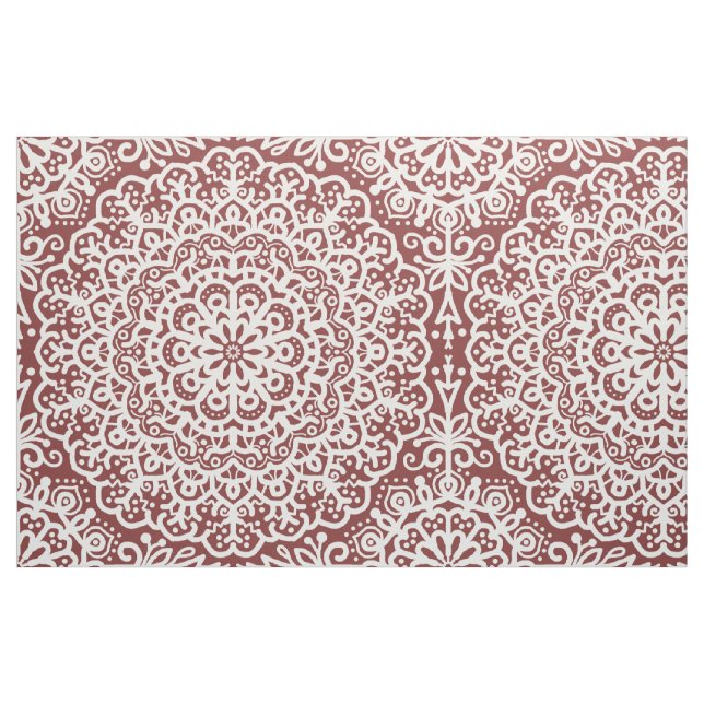 Bohemian Mandala White Lace on Burgundy Jewel Tone Fabric (Fat Quarter)