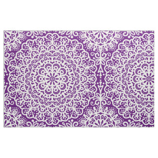 Bohemian Mandala White Lace on Purple Jewel Tone Fabric